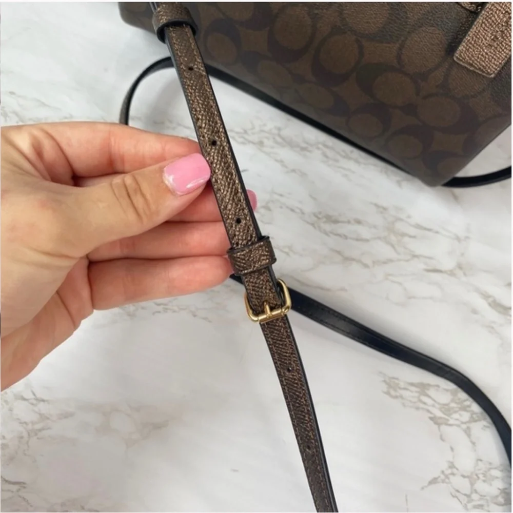 Coach Brown Signature Canvas Satchel with Leopard Accent